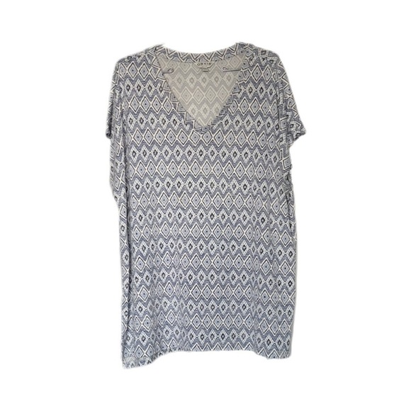 Orvis Blue Diamond Print V Neck Short Sleeve Tunic Top Women’s XXL - Picture 1 of 11